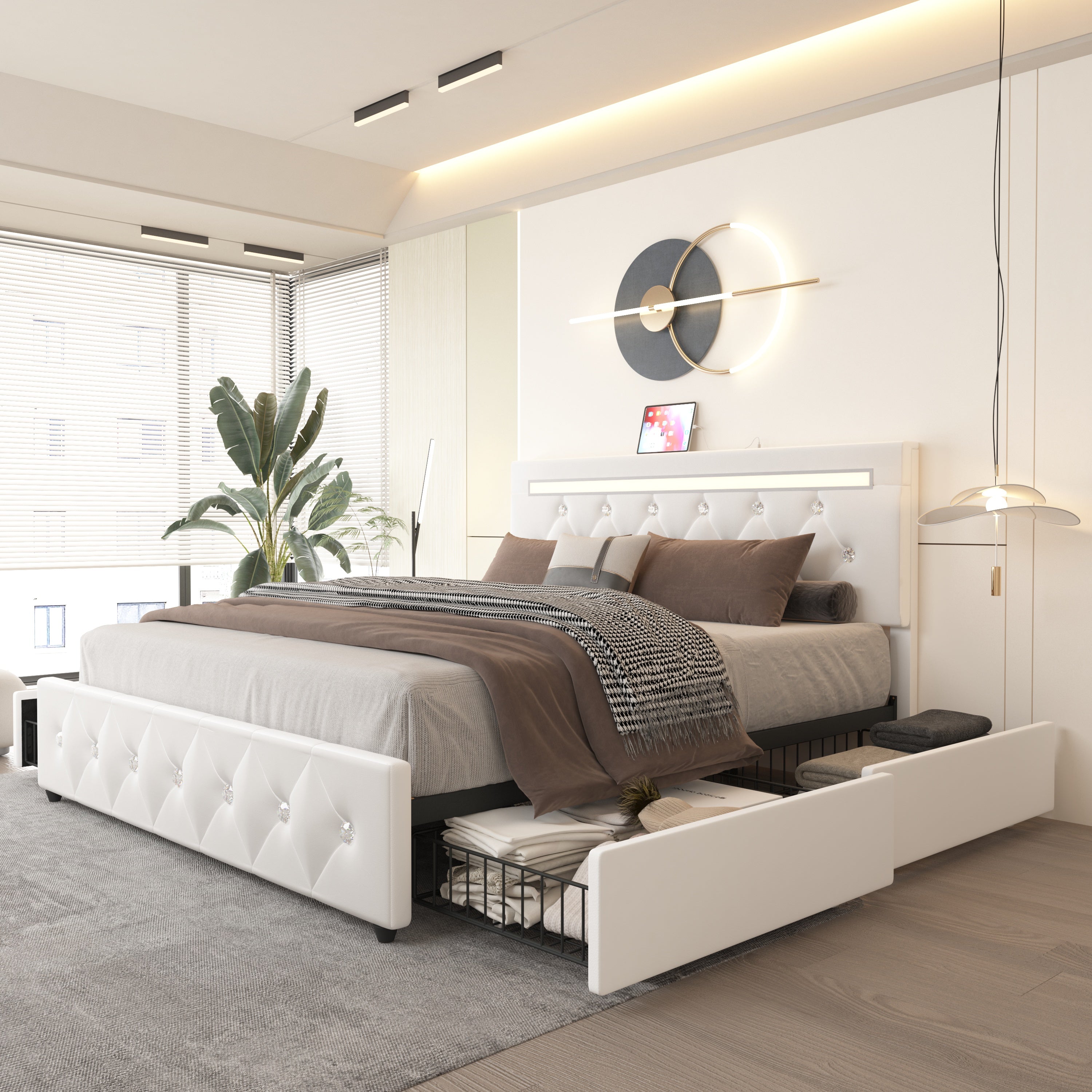 LED Upholstered Bed with Storage & USB