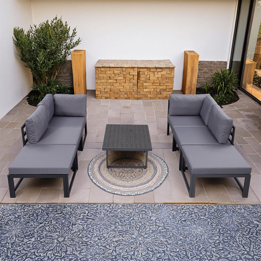 Outdoor Modular Metal Garden Sofa with Coffee Table & Ottoman