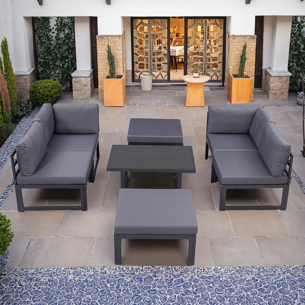 Outdoor Modular Metal Garden Sofa with Coffee Table & Ottoman