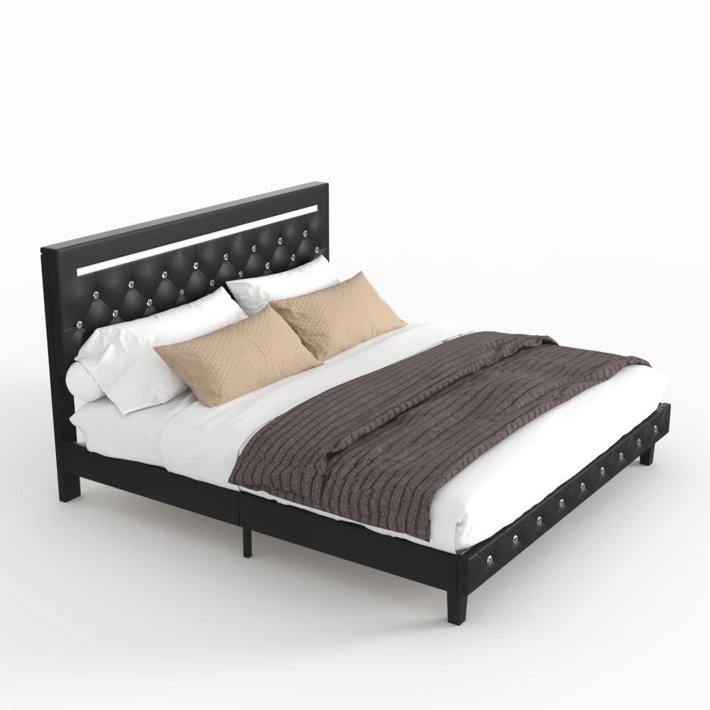 LED Upholstered Bed with Storage & USB