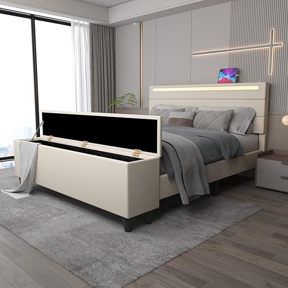 Platform Bed with LED Headboard & Storage