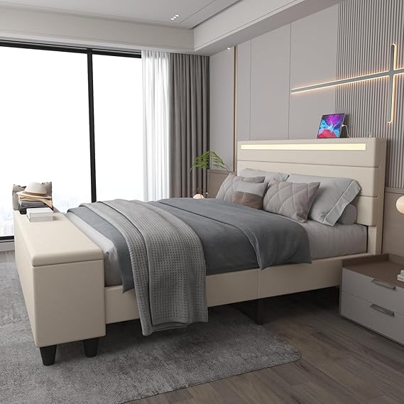 Platform Bed with LED Headboard & Storage