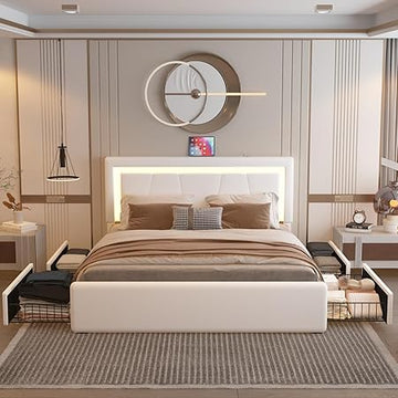 LED Upholstered Bed with Storage