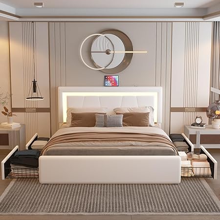 LED Upholstered Bed with Storage