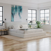 Bed Set with White Upholstered Bed Frame & Headboard