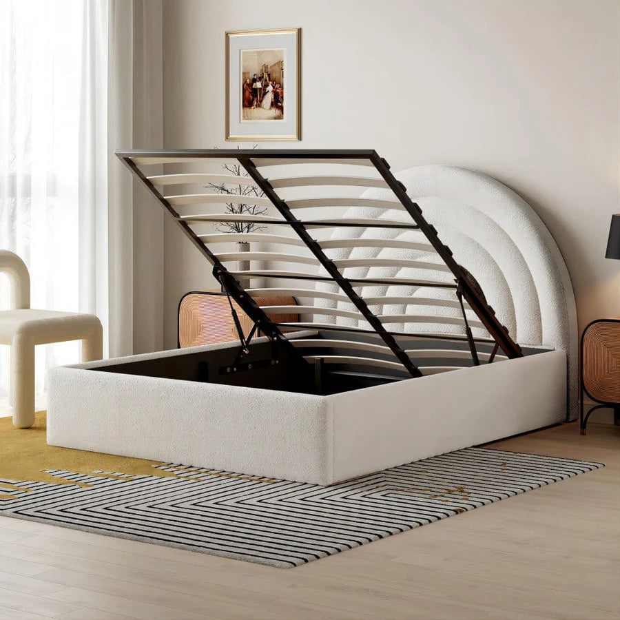Upholstered Storage Bed with Adjustable Headboard