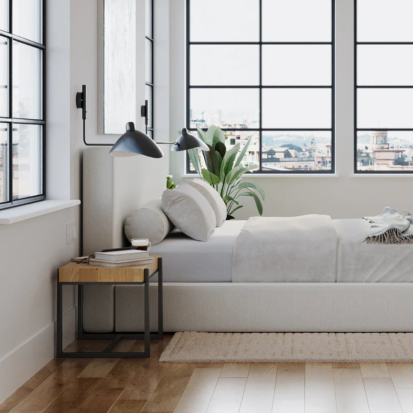 Bed Set with White Upholstered Bed Frame & Headboard